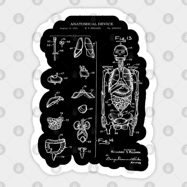 Medical Patent Print - Anatomical Skeleton Sticker by MadebyDesign